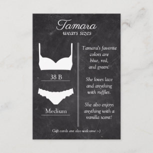 Carte encart tableau noir taille lingerie