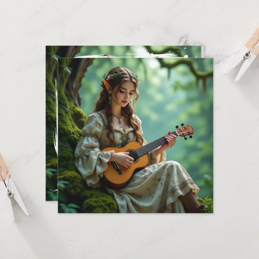 Carte Enchanted  Elven Fairy Playing Ukulele (Devant/Arrière en situation)
