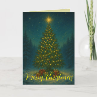 Carte Enchanting Christmas Tree Midnight Forest Custom 