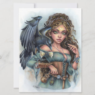 Carte Enchantress Fairy Elf Imaginaire Raven Woman Art C