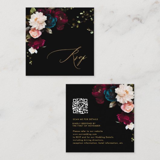 Carte Encl PixDezines Fleurs Moody foncé RSVP (Devant / Derrière)