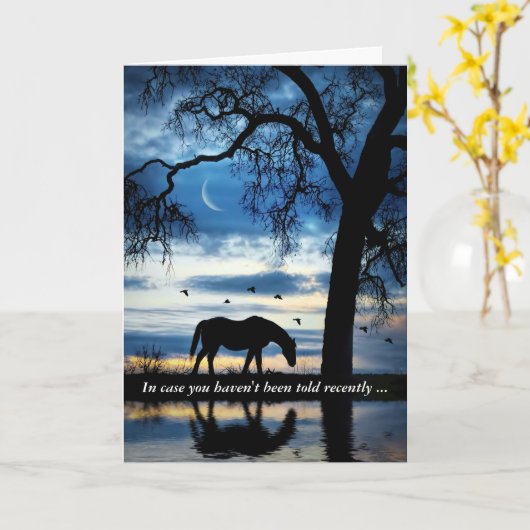 Carte Encouragement Belle avec Cheval et Lune (Fleur jaune)