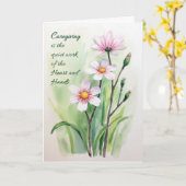 Carte Encouragement pour le soignant Mains cardiaques Aq (Fleur jaune)