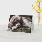 Carte Encouragement Sad Cocker Spaniel Penser de vous (Fleur jaune)