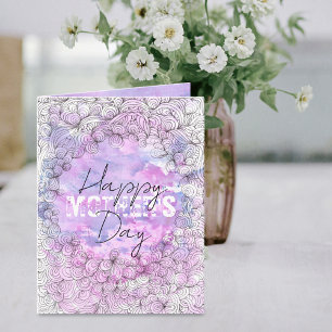 Carte Encre noire aquarelle violette artistique Fête des