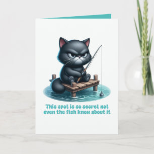 Carte Endroit de pêche secret Drôle Sarcastique Chat noi