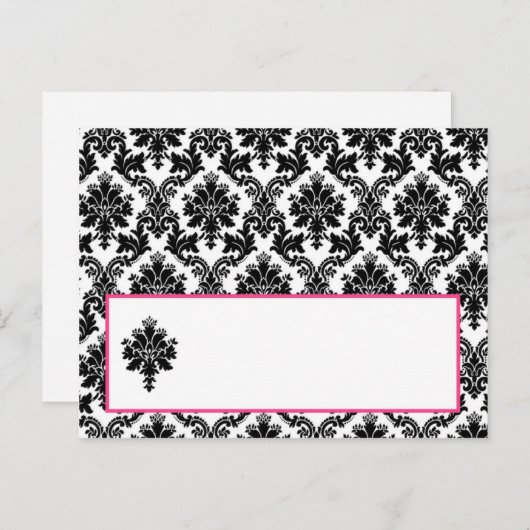 Carte Endroit Écrite Hot Pink Black Damask (Devant / Derrière)