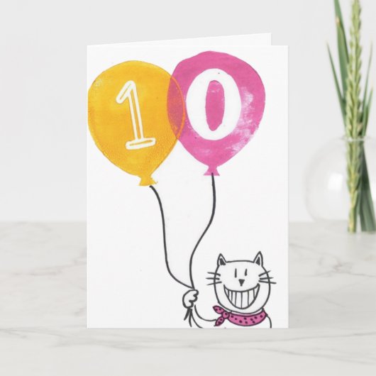 Carte enfant 10e anniversaire - Cheeky Cat Smile (Devant)