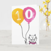 Carte enfant 10e anniversaire - Cheeky Cat Smile (Fleur jaune)