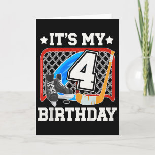 Carte Enfant 4ème anniversaire hockey sur glace garçon 4