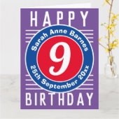 Carte enfant 9e anniversaire avec âge, nom et date (Fleur jaune)