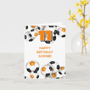 Carte enfant ado soccer joueur orange heureux anniversai