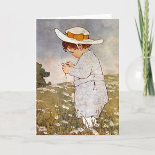 Carte Enfant Antique Cueillant des Marguerites Bessie Pe