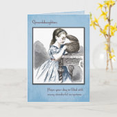 Carte Enfant avec fille Vintage, panier (Fleur jaune)