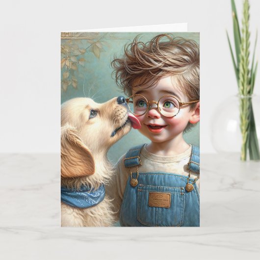 Carte Enfant d'anniversaire avec chiot pour animaux de c (Devant)