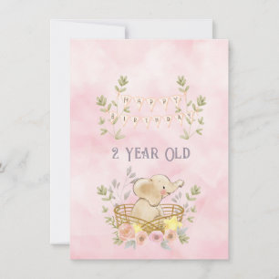 Carte Enfant de 2 ans Joyeux anniversaire Elephant Baby 