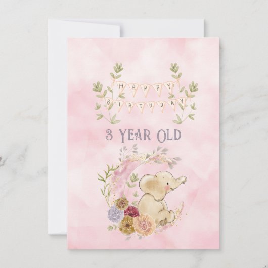 Carte Enfant de 3 ans Joyeux anniversaire Elephant Baby  (Devant)