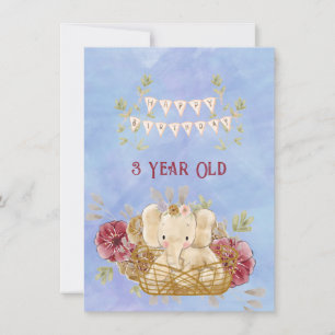 Carte Enfant de 3 ans Joyeux anniversaire Elephant Baby 