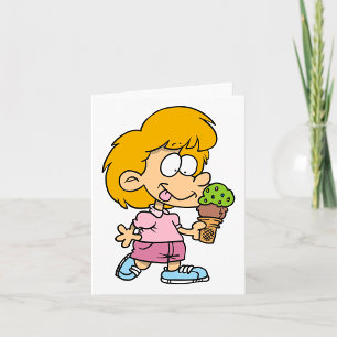 Carte Enfant de dessin animé mignon mangeant un cornet d