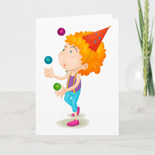 Carte Enfant de fête jonglant avec des ballons colorés