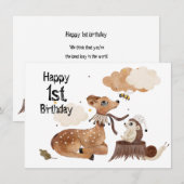 Carte Enfant d'un an Bébé Animal Anniversaire (Devant / Derrière)