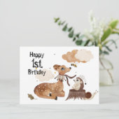 Carte Enfant d'un an Bébé Animal Anniversaire (Debout devant)
