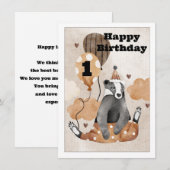 Carte Enfant d'un an Bébé Animal Anniversaire (Devant / Derrière)