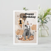 Carte Enfant d'un an Bébé Animal Anniversaire (Debout devant)