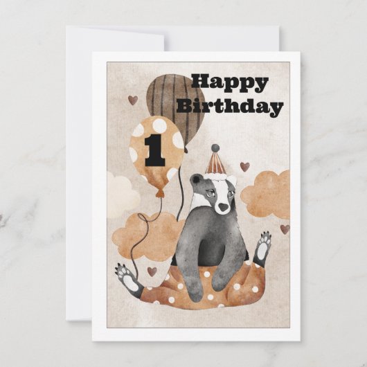 Carte Enfant d'un an Bébé Animal Anniversaire (Devant)