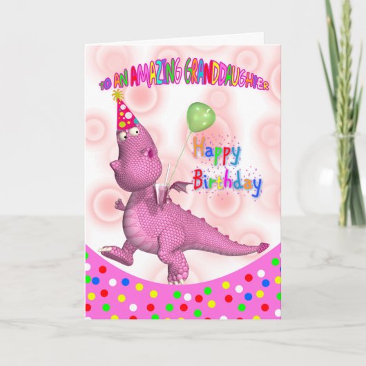 Carte Enfant-fille Anniversaire Avec Soda Dragon Rose (Devant)