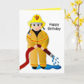Carte Enfant garçon d'anniversaire pompier avec tuyau d' (Fleur jaune)