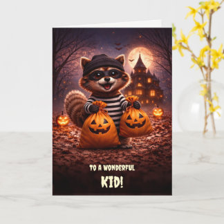 Carte Enfant heureux Halloween Raton laveur mignon