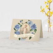 Carte Enfant Jésus bleu fleurs couronne religieuse (Fleur jaune)