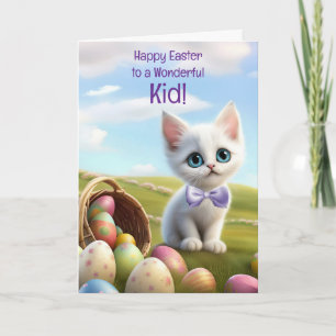 Carte Enfant Joyeux Pâques avec adorable chaton blanc