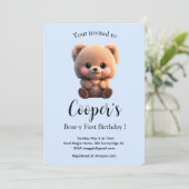 Carte Enfant mignon ours en peluche 1er anniversaire (Debout devant)