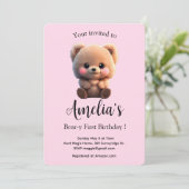 Carte Enfant mignonne ours en peluche fille 1er annivers (Debout devant)