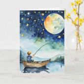 Carte Enfant Pêche pour nouveau bébé garçon (Fleur jaune)