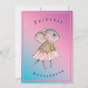 Carte Enfant rose Bleu Fille Rat Souris personnelle Anni