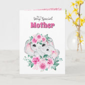 Carte Enfant rose mère éléphant rose spécial (Fleur jaune)