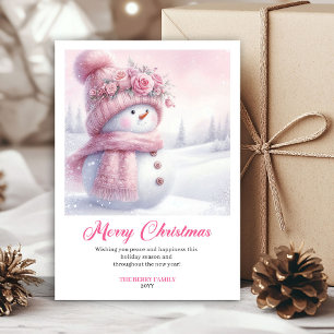 Carte enfantine bonhomme de neige coquette rose éd