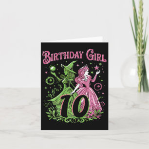 Carte Enfants 10e Anniversaire Sorcière rose et vert 10 