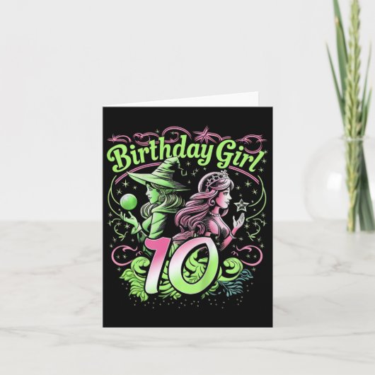 Carte Enfants 10e Anniversaire Sorcière rose et vert 10  (Devant)