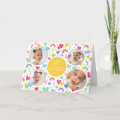 Carte Enfants 1er anniversaire mignon arc-en-ciel Coeurs (Devant)