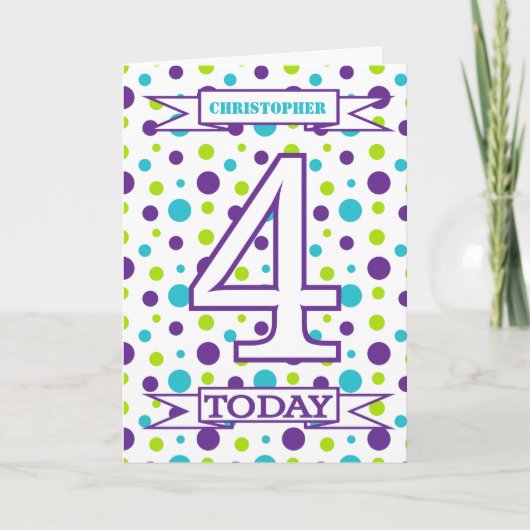 Carte Enfants 4e anniversaire Bright Polka Dot (Devant)