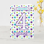 Carte Enfants 4e anniversaire Bright Polka Dot (Fleur jaune)