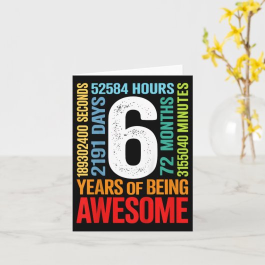 Carte Enfants 6e anniversaire 6 ans 72 mois garçons fill (Fleur jaune)