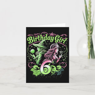 Carte Enfants 6e Anniversaire Sorcière rose et verte 6 A