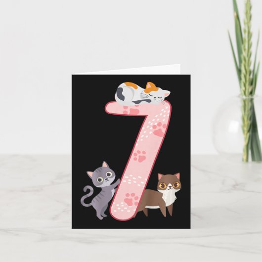 Carte Enfants 7e anniversaire Fille Chats tenue 7 ans (Devant)