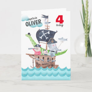 Carte Enfants amusants Pirate Animaux Anniversaire Salut