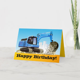 Carte Enfants Custom Blue Excavator Digger Joyeux annive